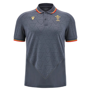Macron Wales WRU 2024/25 Six Nations Adults Travel Rugby Poly Polo 